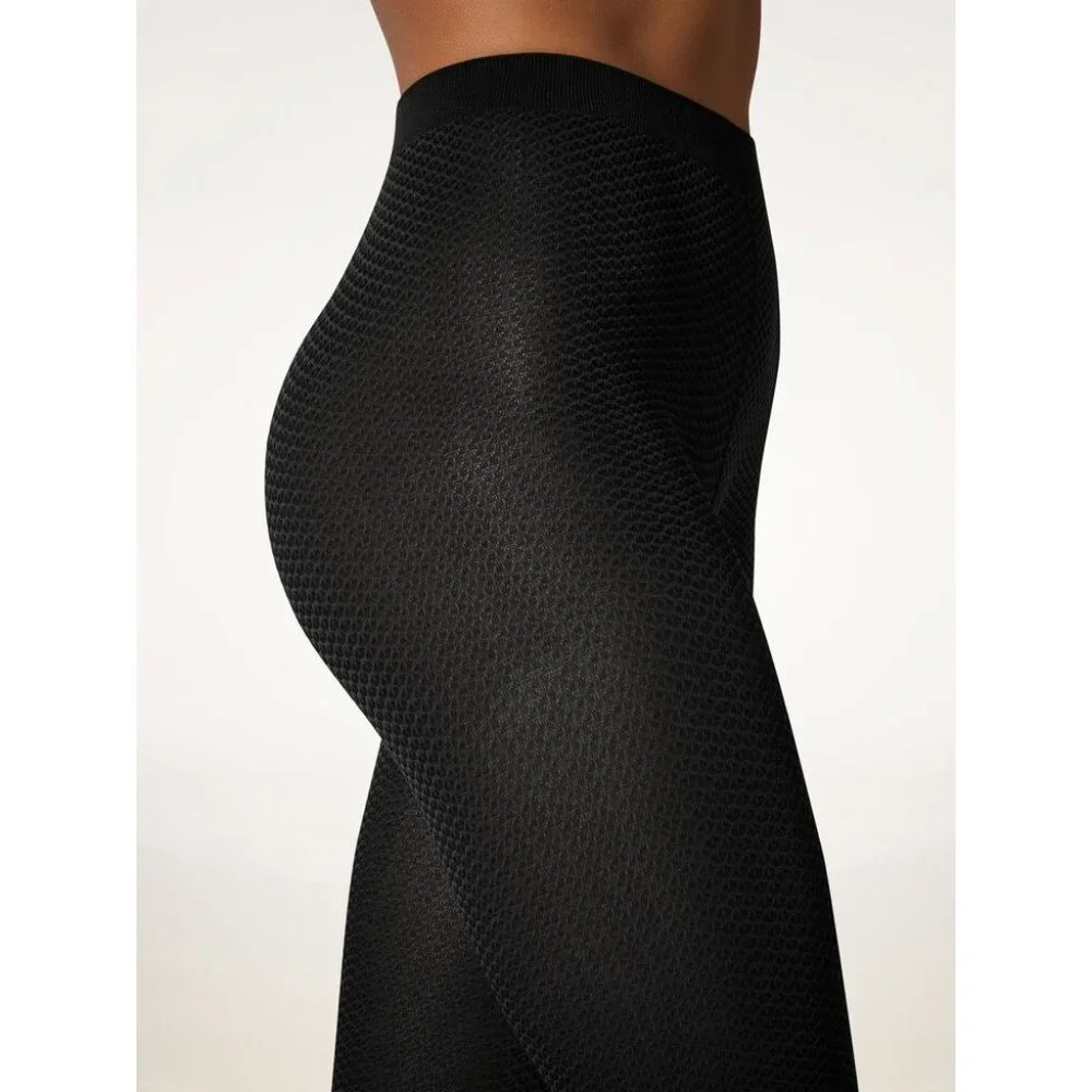 Wolford Jacquard Tights in Deep Night & Black Small New Womens Nylons Pantyhose